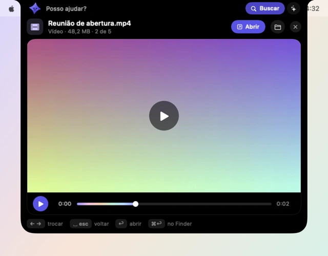 A ilha mostrando a prévia de um vídeo com botão de play e barra de tempo, sem baixar o arquivo.