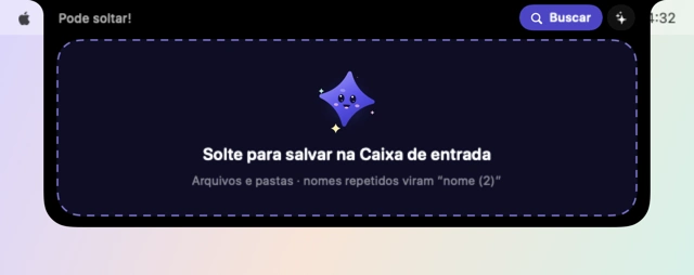 A ilha aberta com a área tracejada Solte para salvar na Caixa de entrada e a estrela mascote.